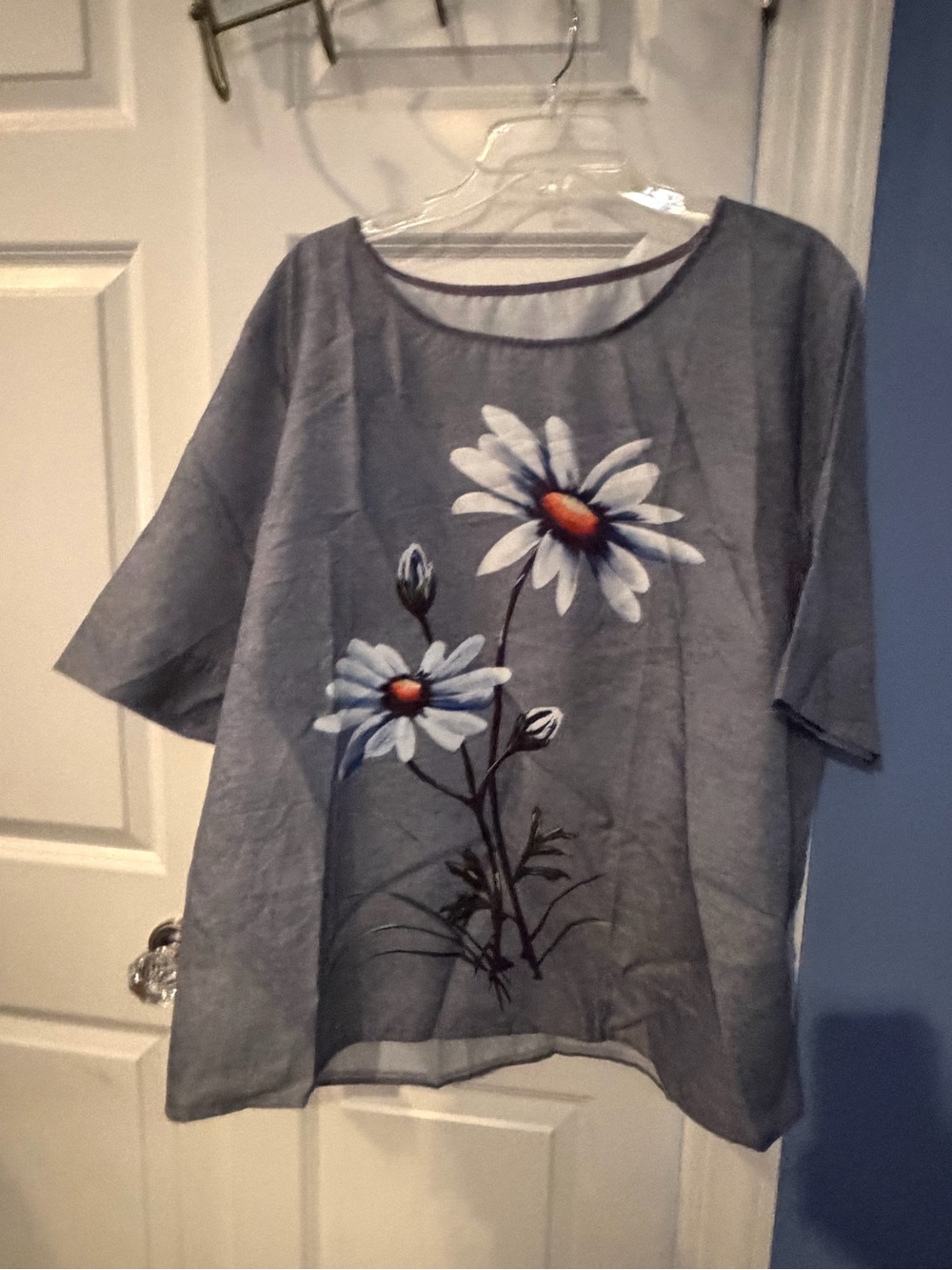 Relaxed Slate Gray Floral Tunic Top